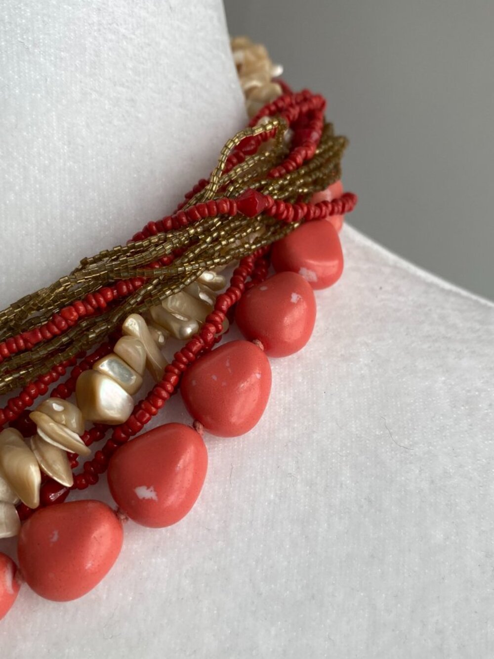 Vintage Chunky Coral Color Sea Shell Statement Necklace Boho Beach Summer - Picture 14 of 16